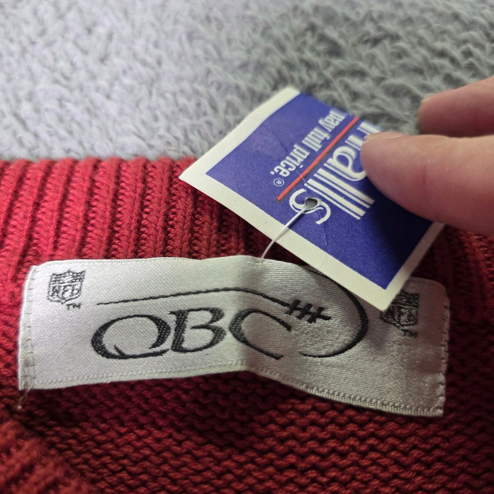 NFL QBC Mens M Sweater Red Cable Knit Diamond Textured Cotton Vintage 90s Top - Picture 3 of 8
